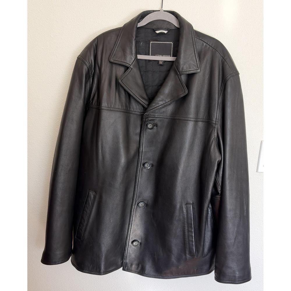 Vtg GUESS Mens XXL Black Genuine Soft Leather Jacket Y2K Button Front Coat